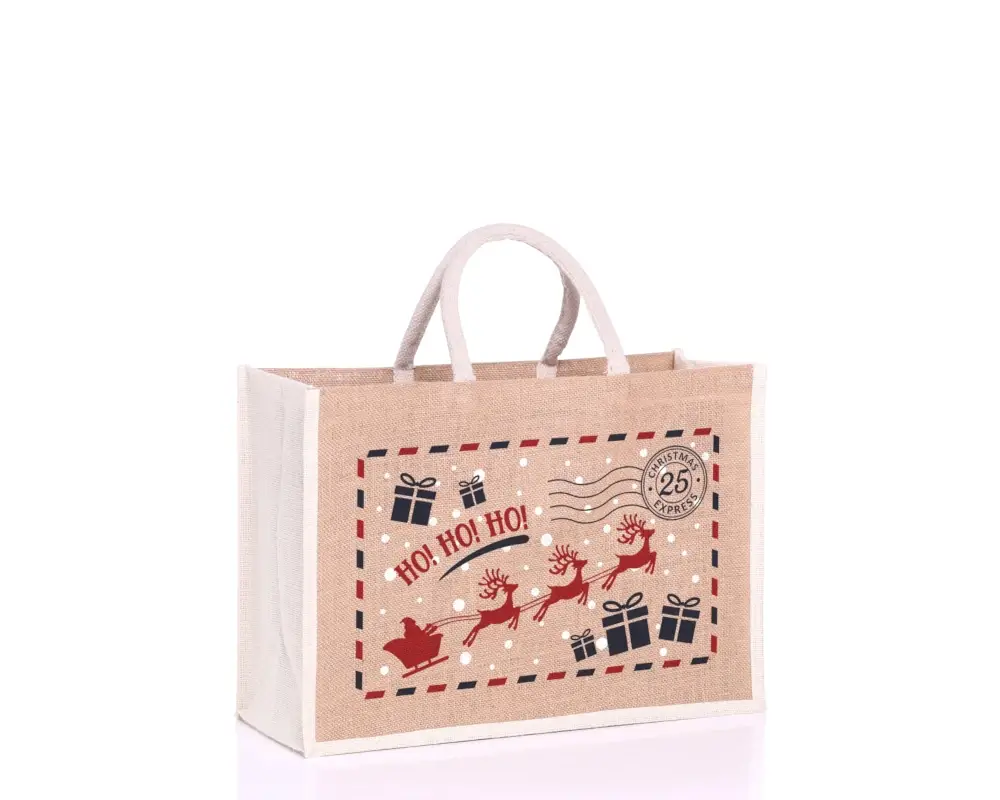 printed Christmas gift bag jute