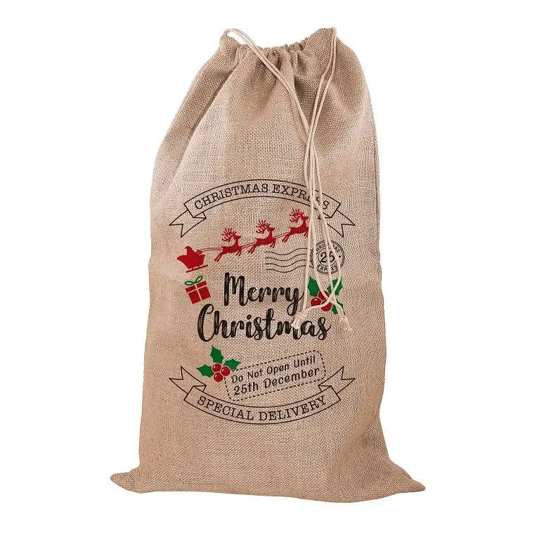 Merry Christmas large jute sack printed