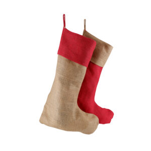 Red and natural jute Christmas stockings